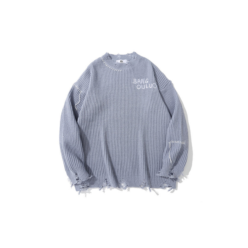 Ripped Embroidered Cardigan Sweater | Dark Streetwear