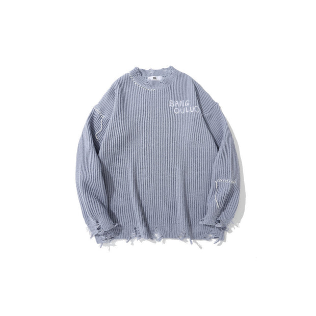 Ripped Embroidered Cardigan Sweater | Dark Streetwear