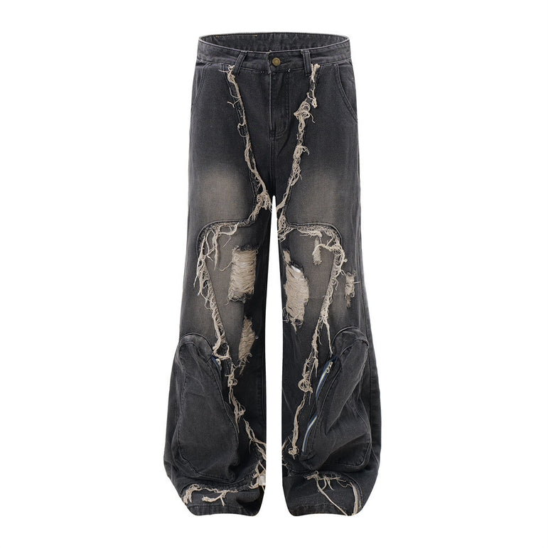 Wide-Leg Ripped Black Jeans | Distressed Denim