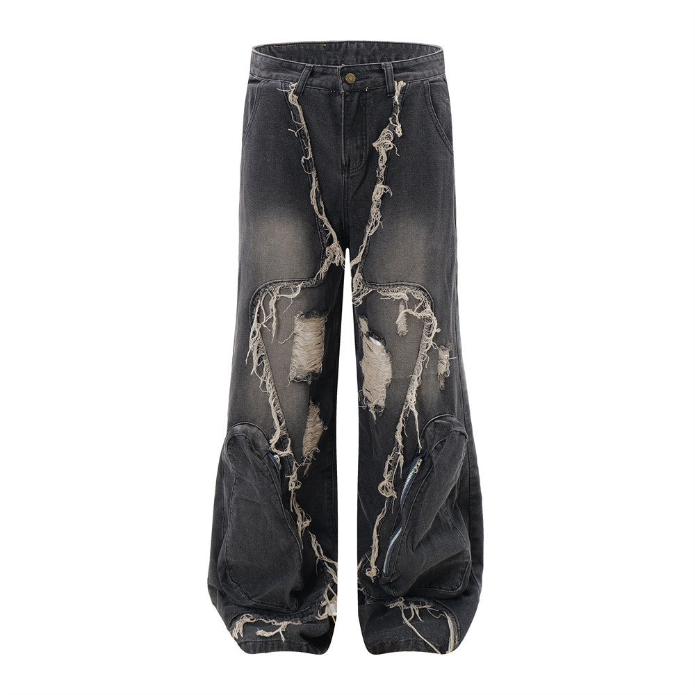 Ripped Wide-legged Denim Jeans