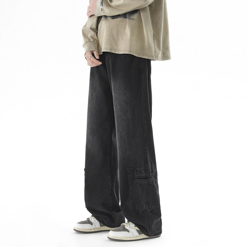 D-vine Baggy Straight Denim Jeans - worn on model full length