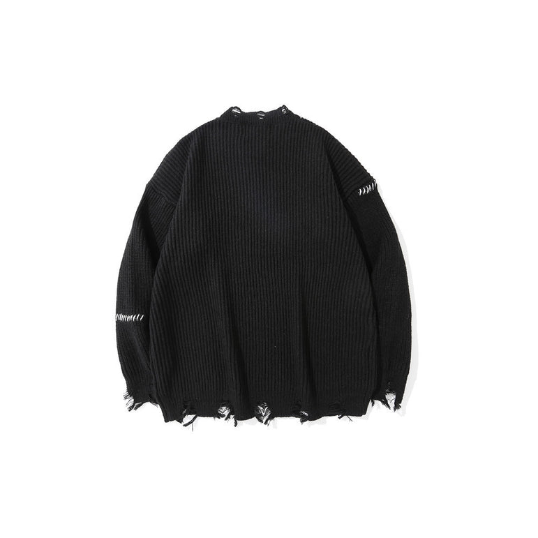 Ripped Embroidered Cardigan Sweater | Dark Streetwear