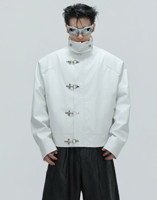 D-vine Padded Leather Clasp Jacket