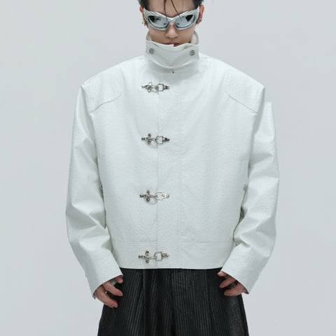 D-vine Padded Leather Clasp Jacket