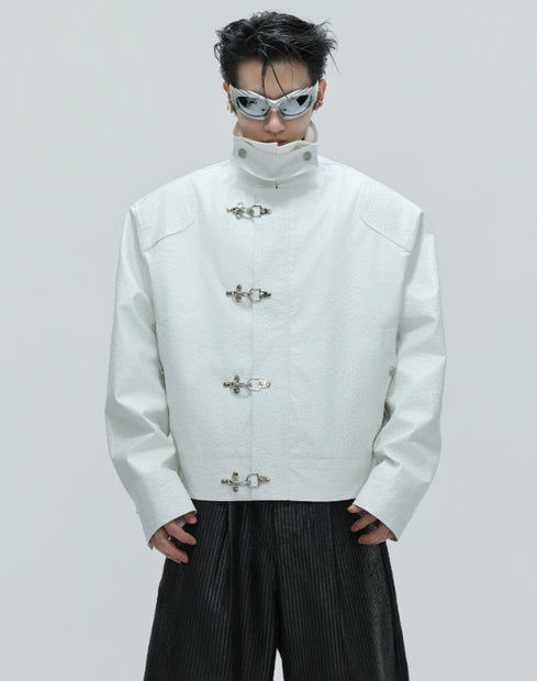 Padded Wool Leather Clasp Coat | Luxury Winter Jacket