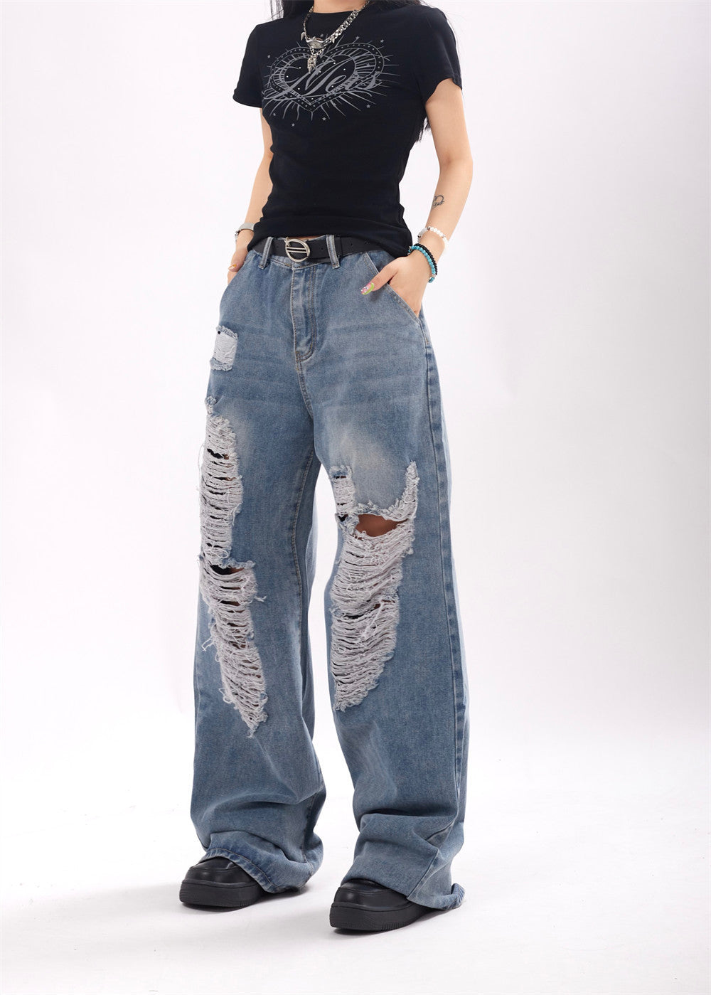 Unisex Ripped Denim Jeans