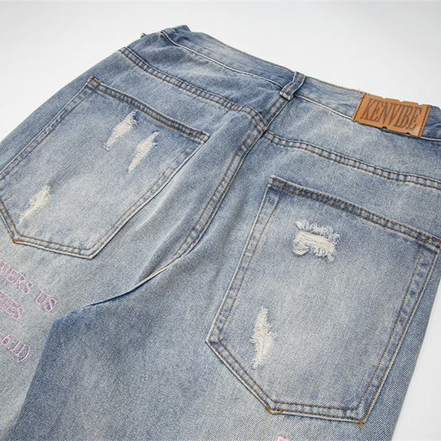 D-vine Ripped Beggar Denim Jeans - rip detail close-up
