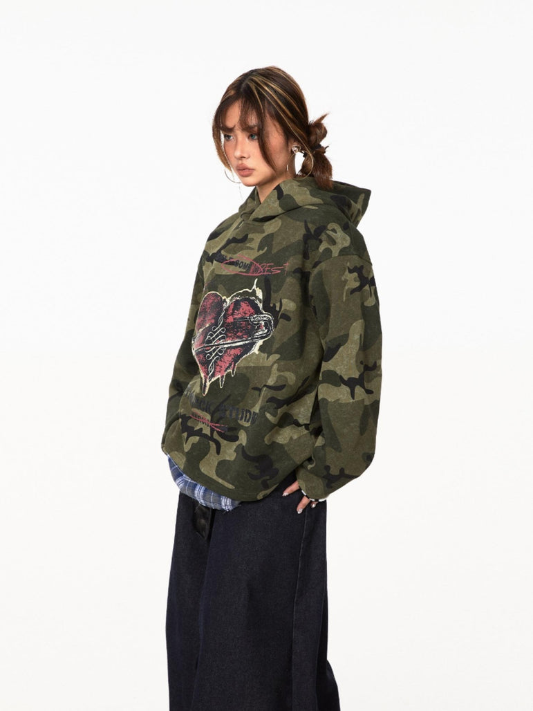Retro Camouflage Pullover Hoodie | Oversized Streetwear