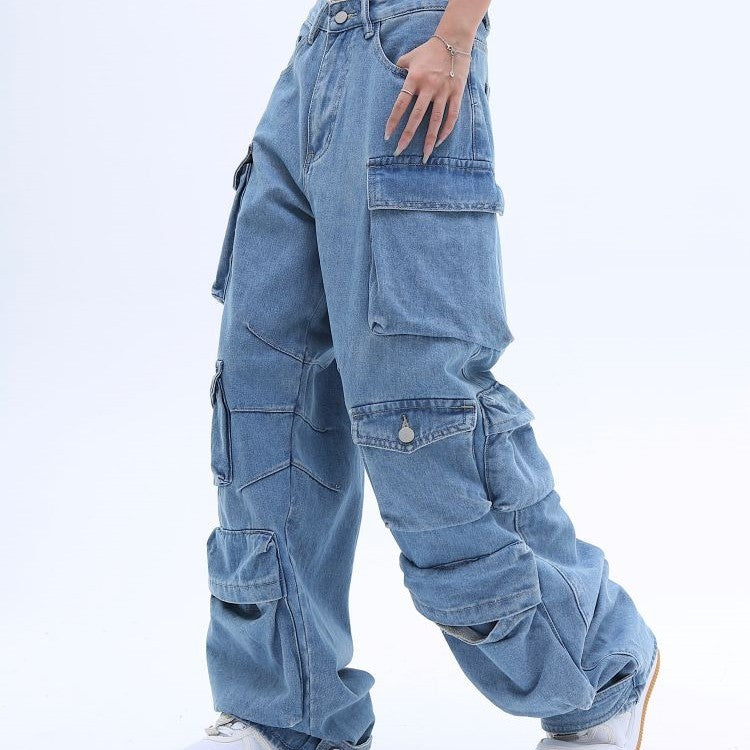 Multi-Pocket Washed Baggy Jeans | High Street Style