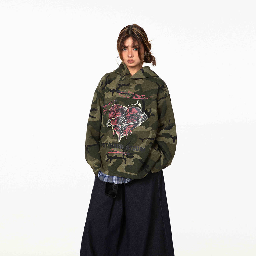 Retro Camouflage Pullover Hoodie | Oversized Streetwear