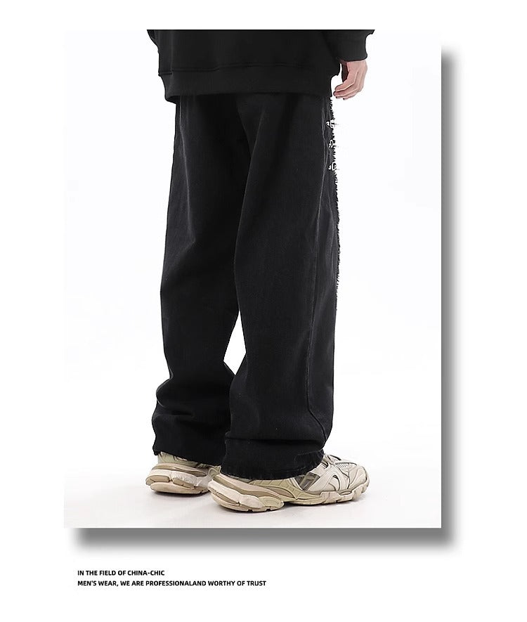 Buckle Raw Hem Baggy Jeans | Retro Streetwear Denim