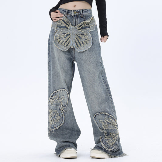 Butterfly Patch Decorative Jeans