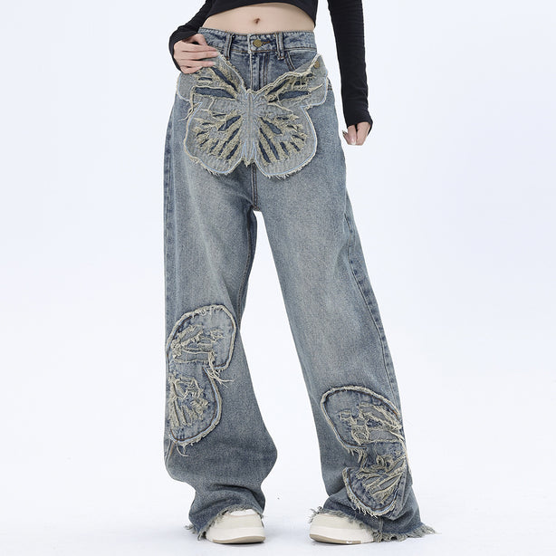 Butterfly Patch Decorative Denim Jeans | Streetwear