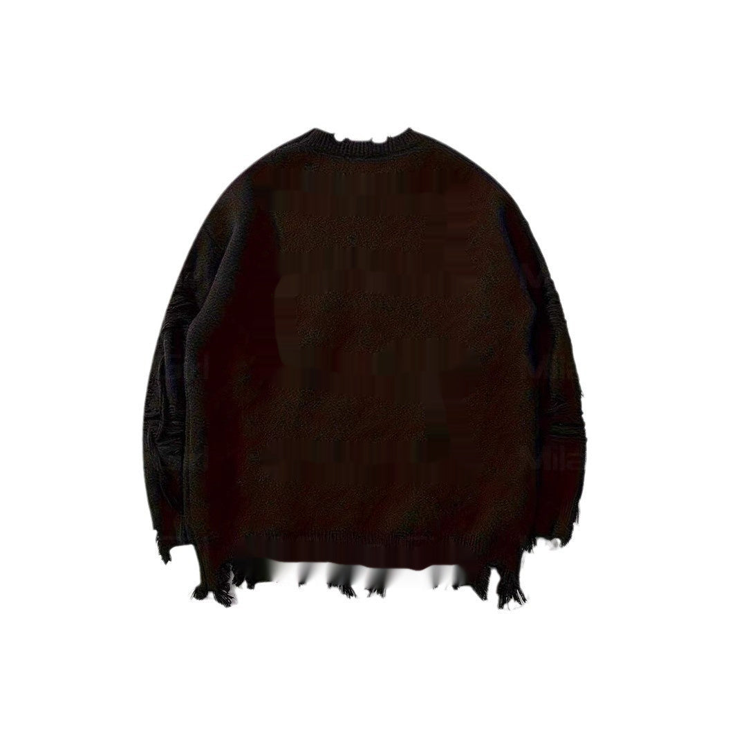 Jacquard Knit Sweater | Ripped Warm Sweater | D-Vine