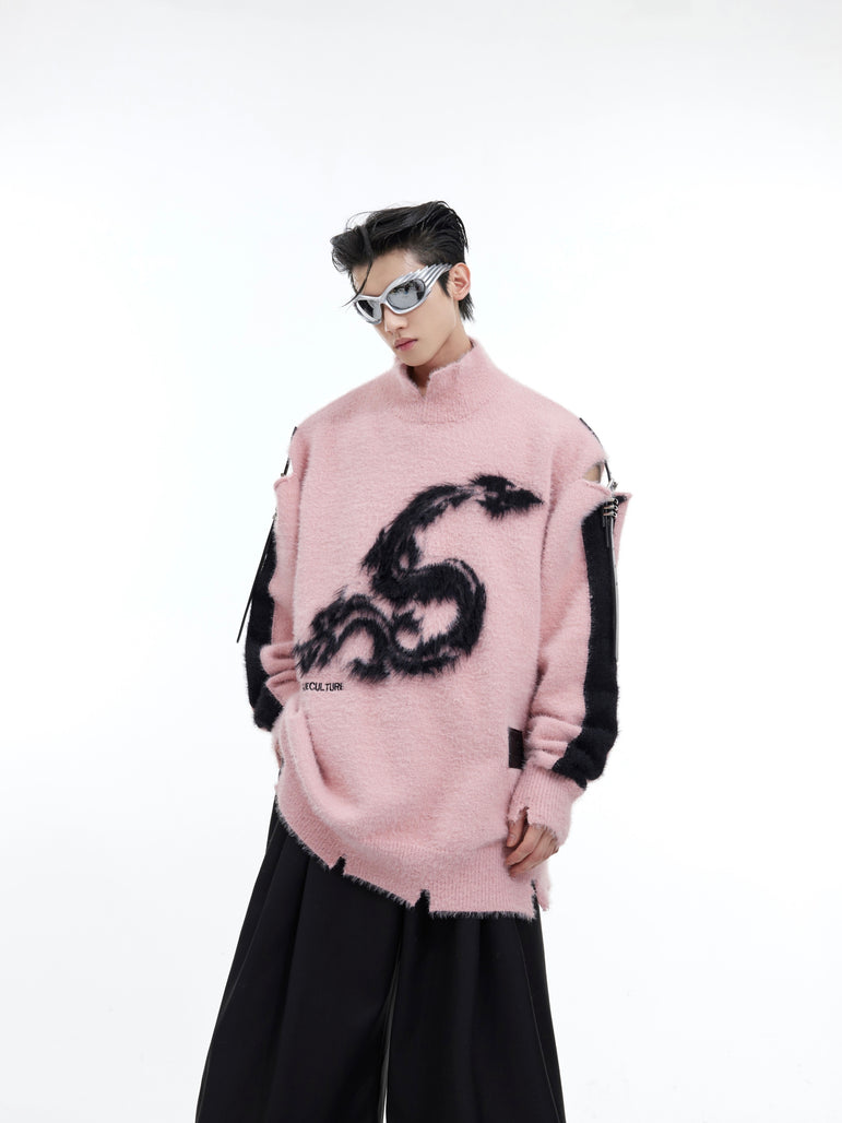 Graphic Print Loose-Fit Knit Sweater | Streetwear Knitwear