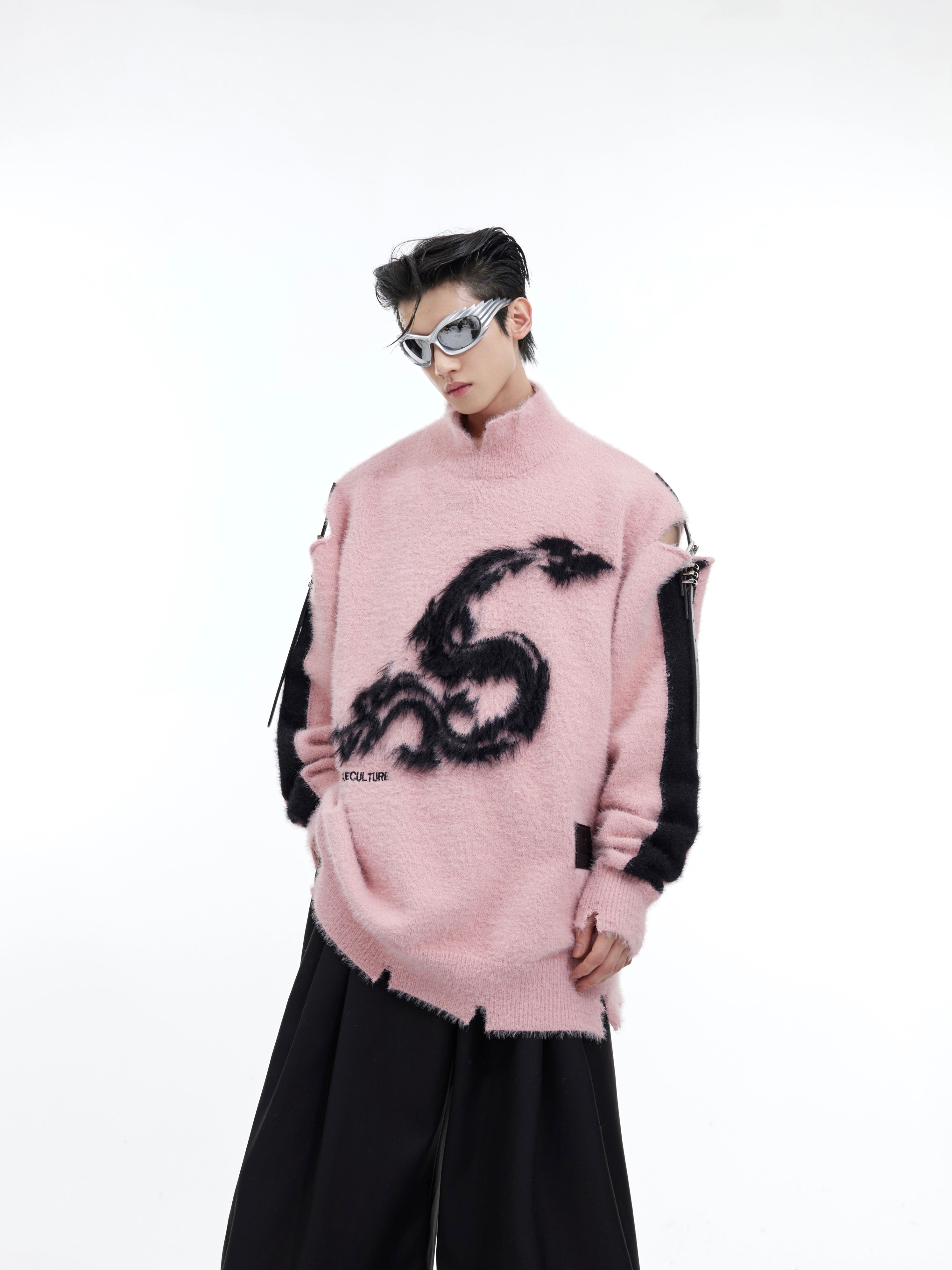 Graphic Print Loose-Fit Knit Sweater | Streetwear Knitwear