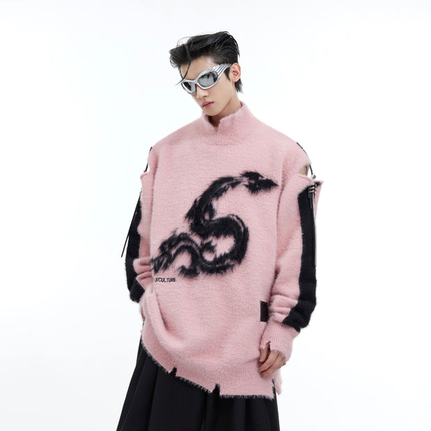 Graphic Print Loose-Fit Knit Sweater | Streetwear Knitwear