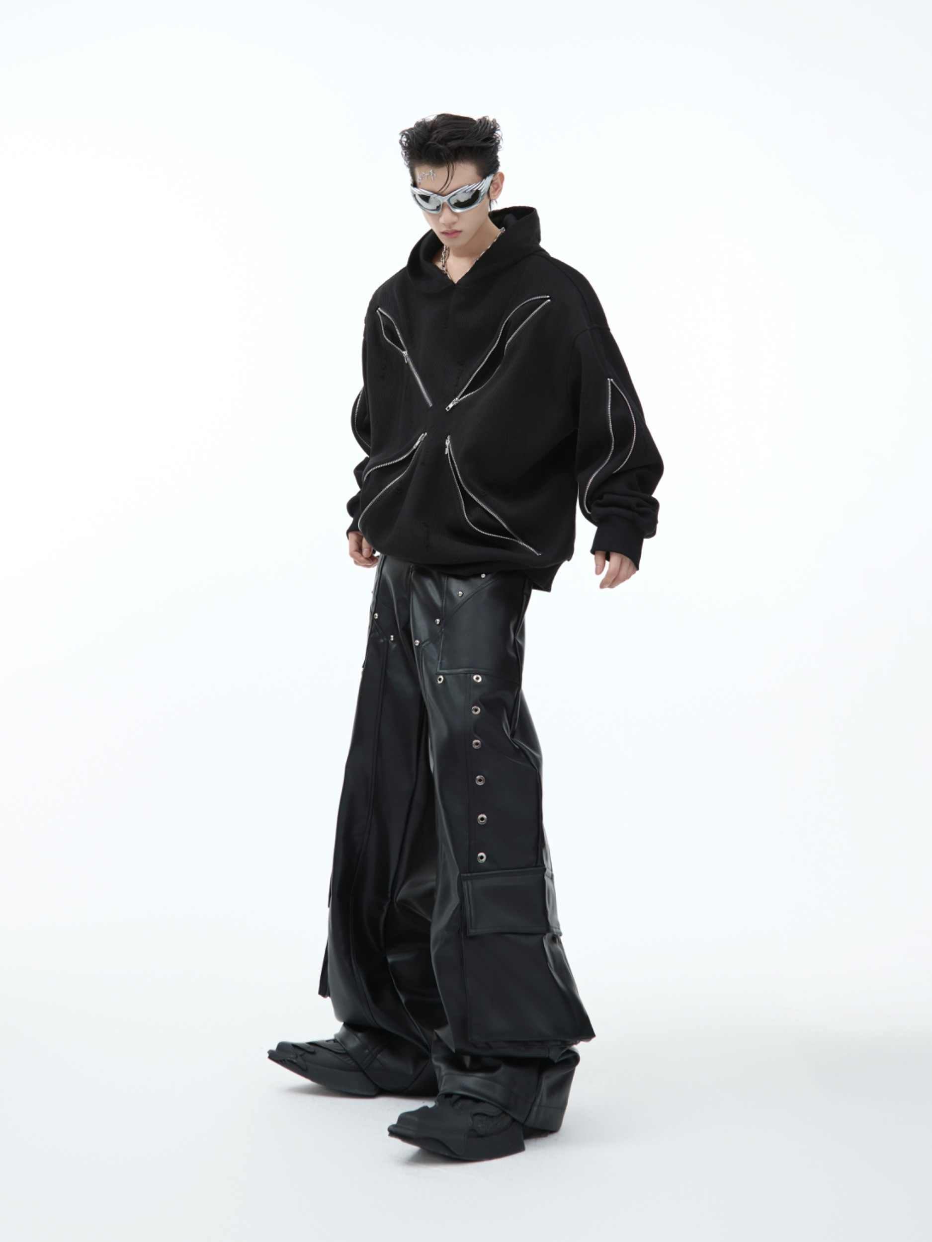 D-vine Multi-Zipper Pullover Hoodie - hood detail