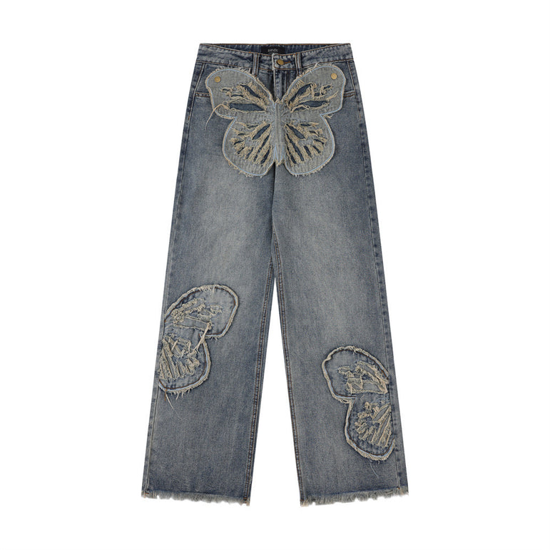 Butterfly Patch Decorative Denim Jeans | Streetwear