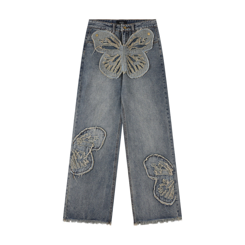 Butterfly Patch Decorative Denim Jeans | Streetwear