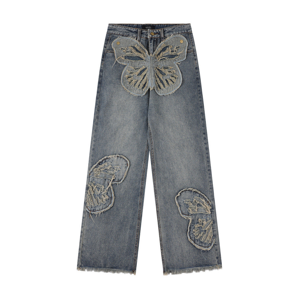 Butterfly Patch Decorative Denim Jeans | Streetwear