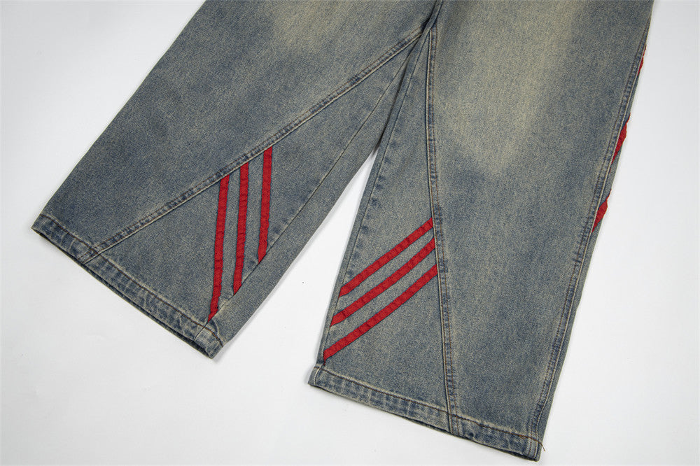Striped Straight-leg Denim Jeans