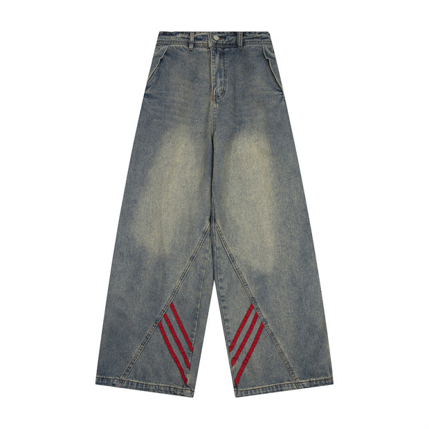 Striped Straight-Leg Denim Jeans | Relaxed Fit