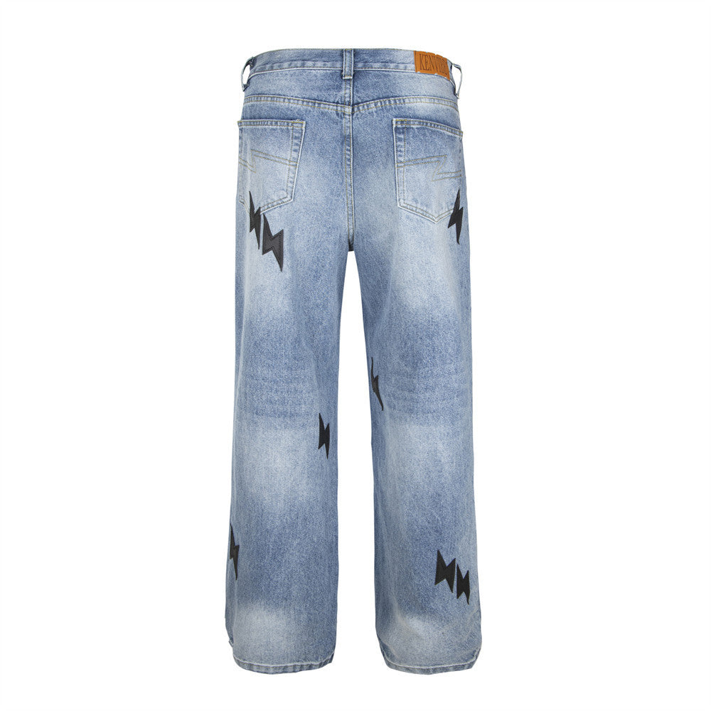 Lightning Embroidered Denim Jeans