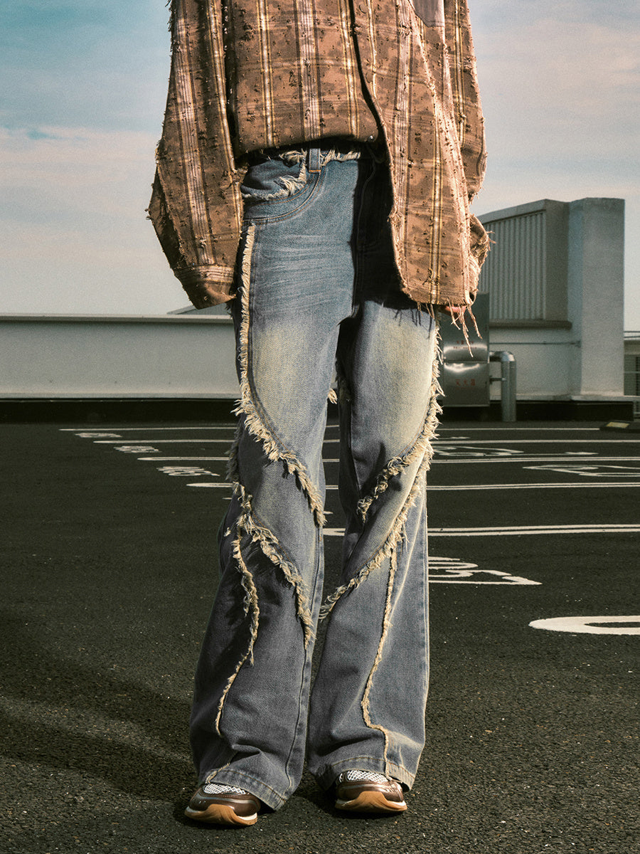 Retro Irregular Stitched Washed Jeans