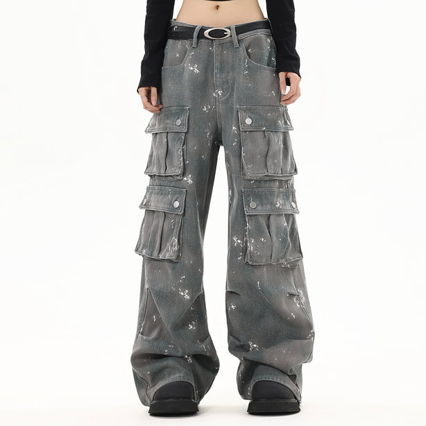 D-vine Splash-ink Multi-Pocket Denim Jeans in grey - front view