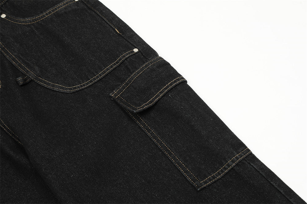 Irregular Pattern Stitched Black Denim Jeans | Streetwear