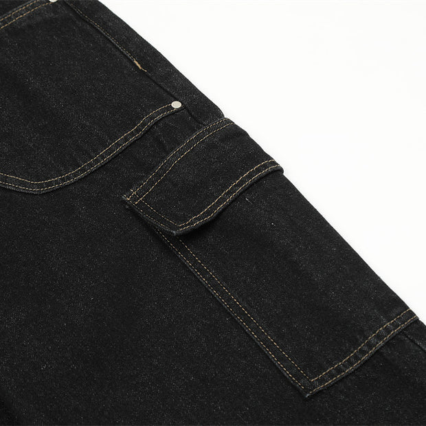 Irregular Pattern Stitched Black Denim Jeans | Streetwear