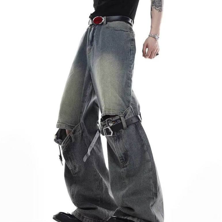 Retro Distressed Torn Denim Jeans | Loose Fit