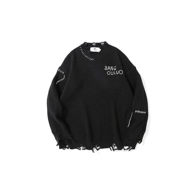 Ripped Embroidered Cardigan Sweater | Dark Streetwear