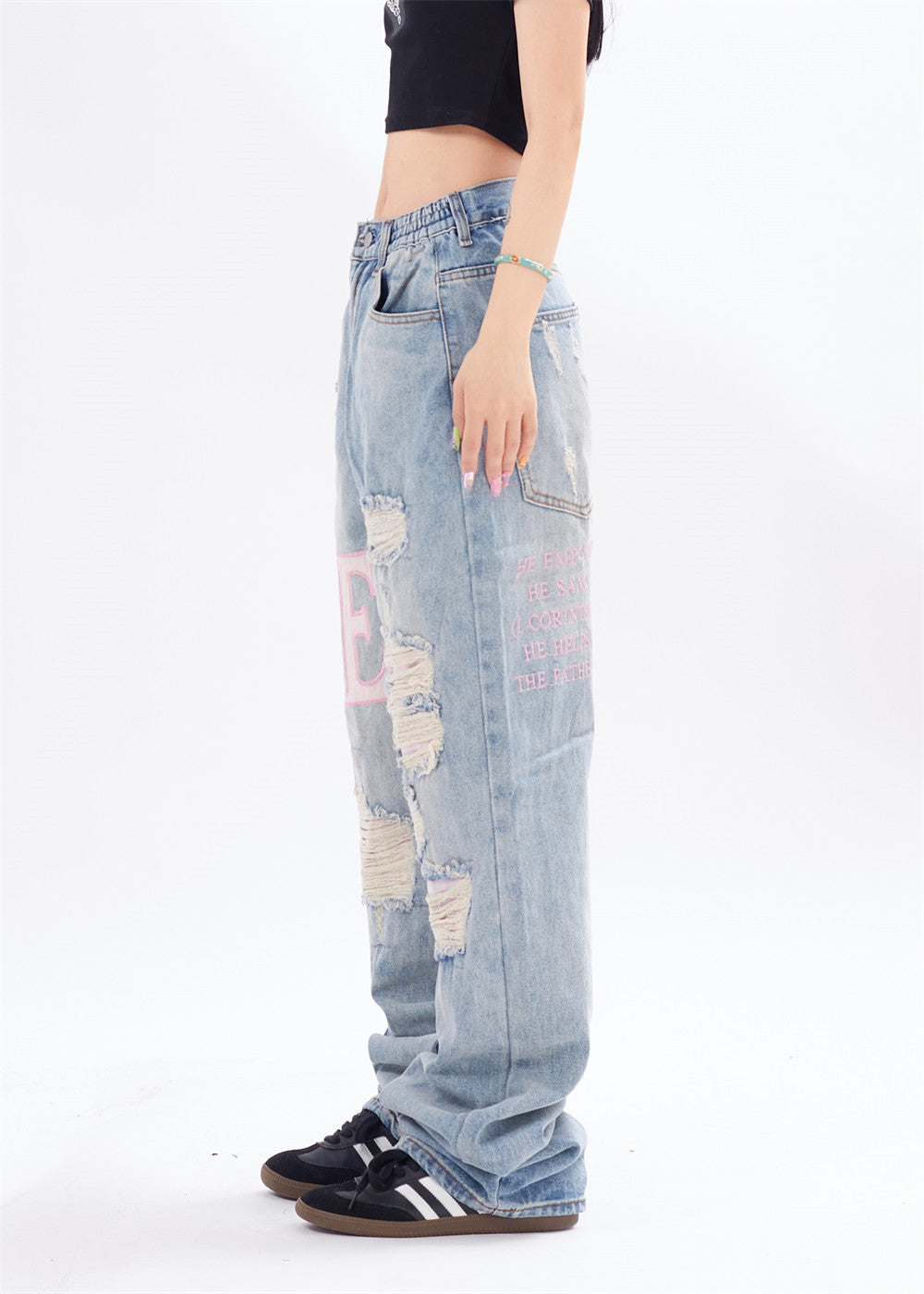 D-vine Ripped Beggar Denim Jeans - distressed hem detail