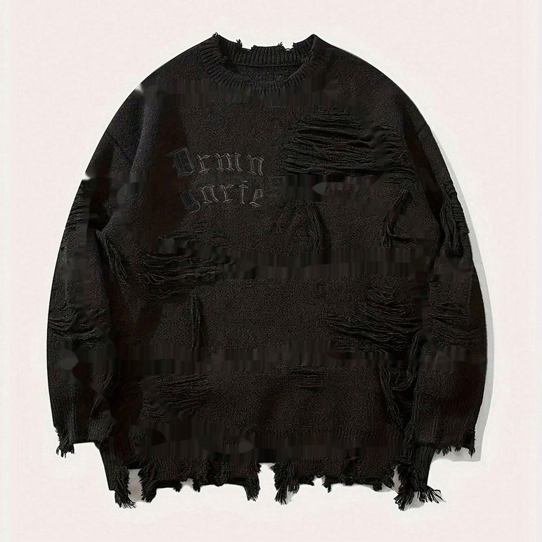Jacquard Ripped Knit Sweater | Distressed Streetwear