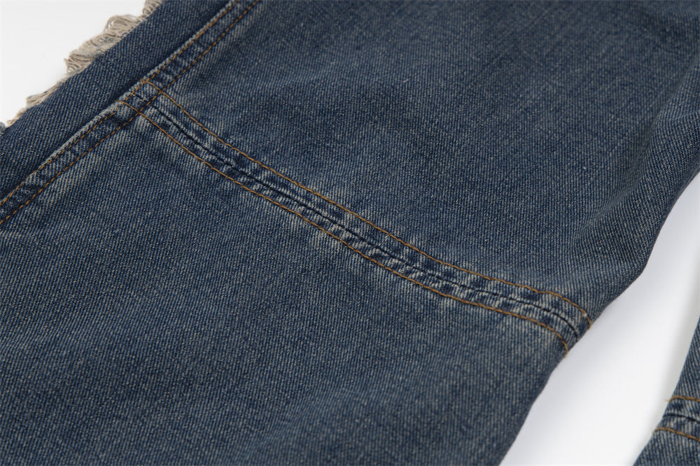 D-vine Side-Ripped Baggy Jeans - waist and zip detail