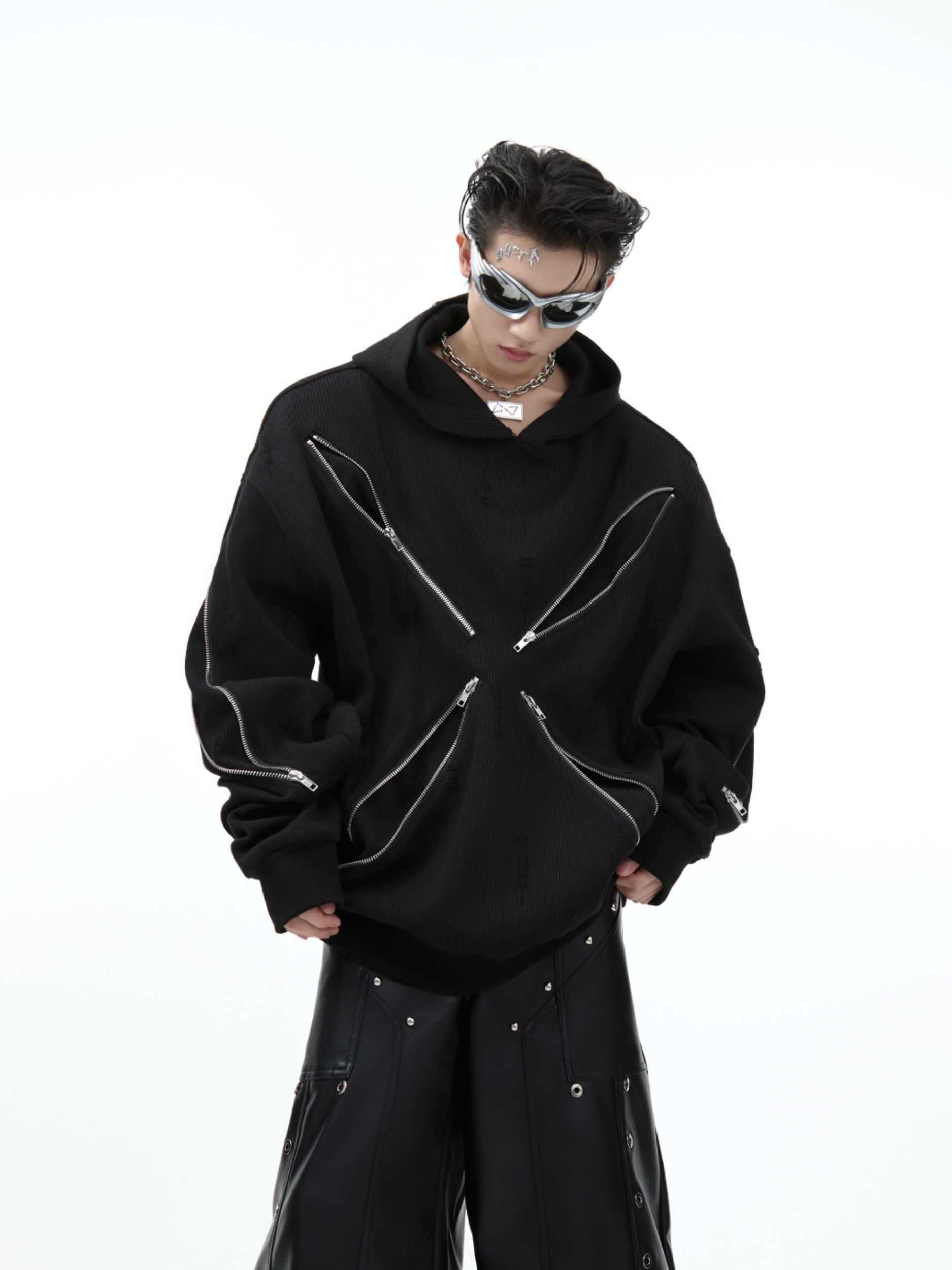 D-vine Multi-Zipper Pullover Hoodie - back view