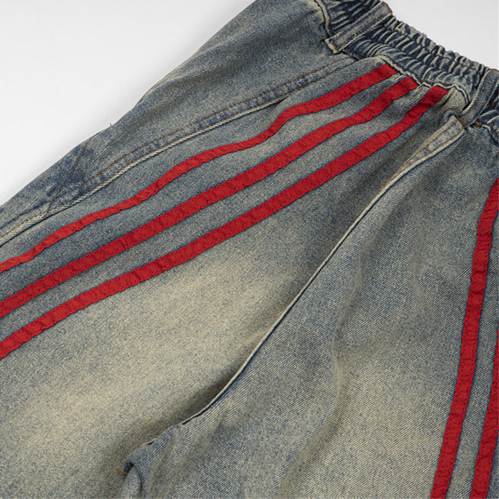 Striped Straight-leg Denim Jeans