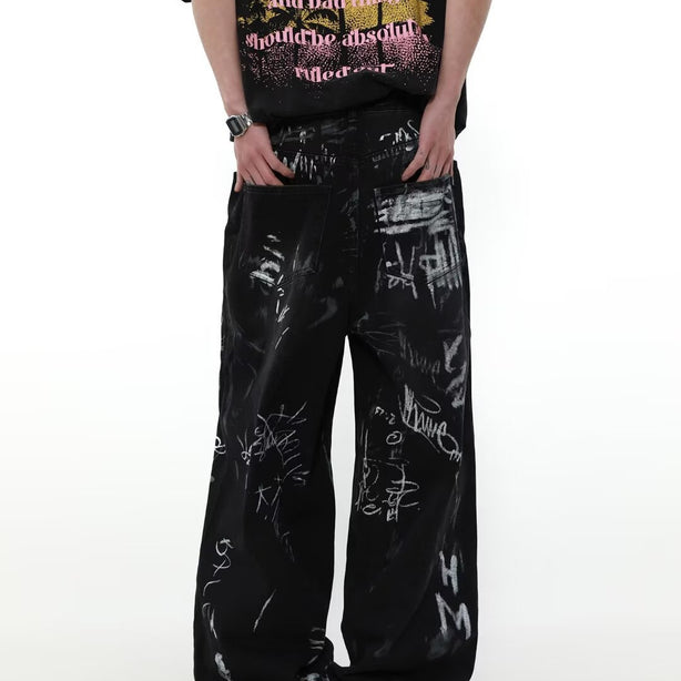 Graffiti Distressed Loose Denim Jeans