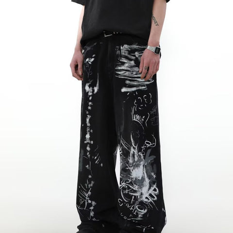 Graffiti Distressed Loose Denim Jeans