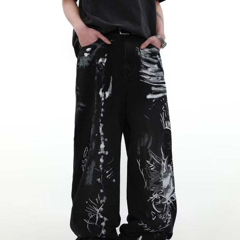 Graffiti Distressed Loose Denim Jeans