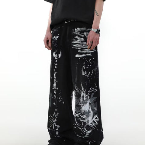 Graffiti Distressed Loose Denim Jeans