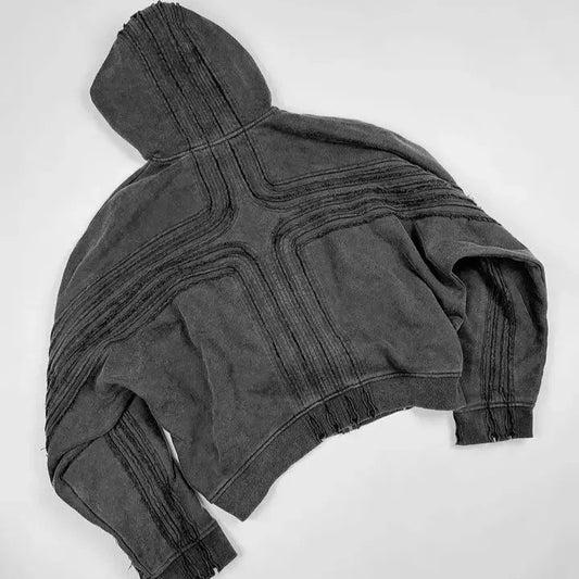 Men's Zipper Hoodies | Frayed Cross Zipper Hoodie | D-Vine
