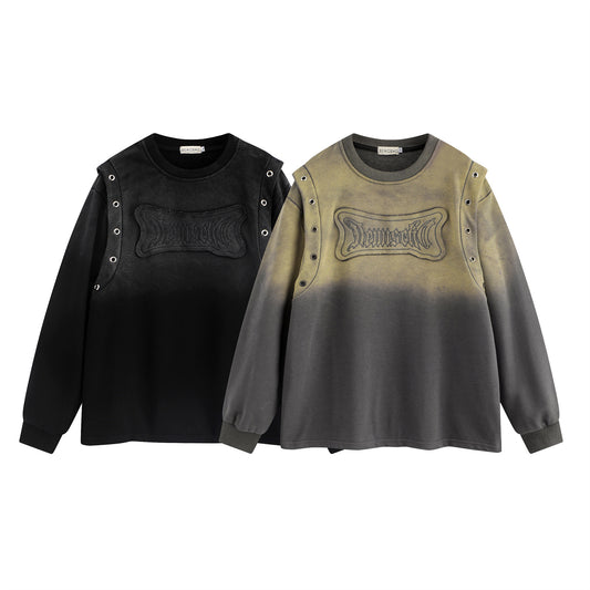 High Street Washed and Distressed Affixed Cloth Embroidered Sweater