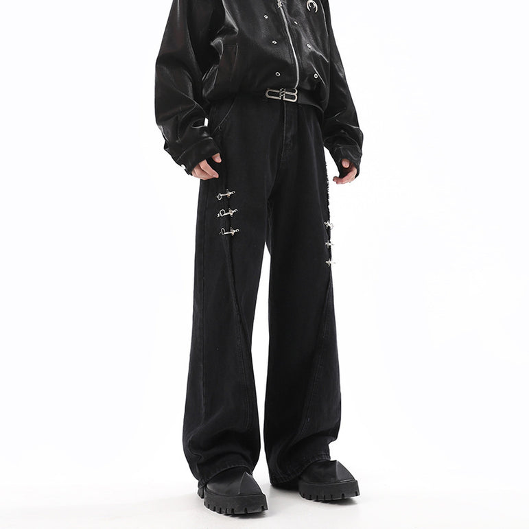 Buckle Raw Hem Baggy Jeans | Retro Streetwear Denim