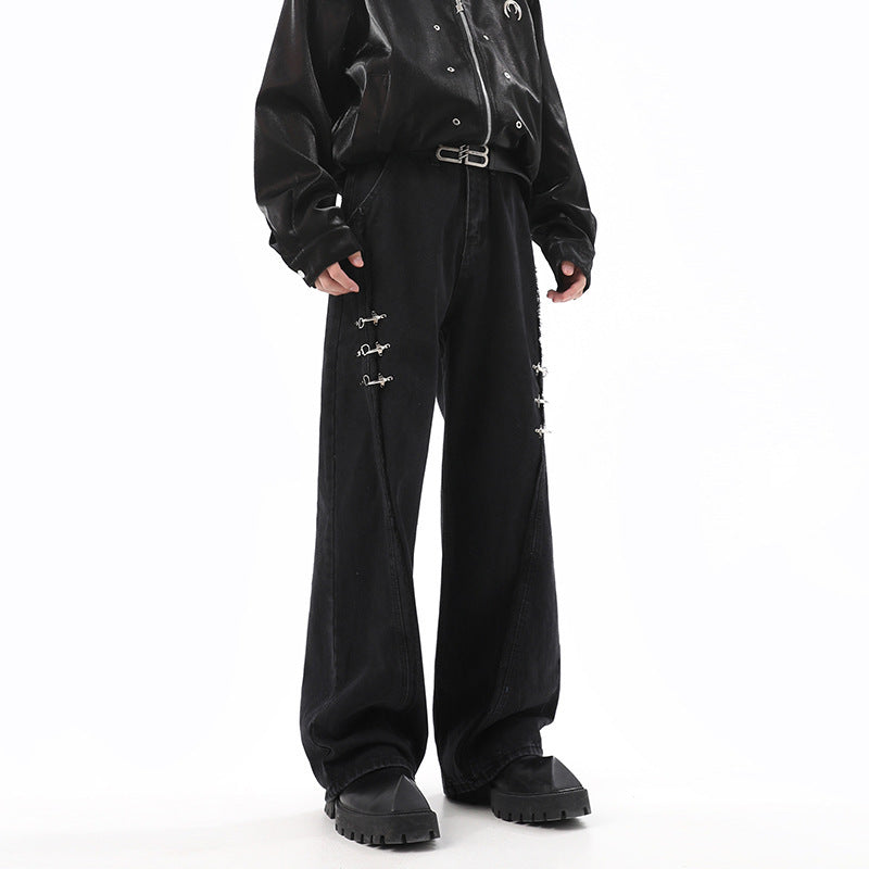Buckle Raw Hem Baggy Jeans | Retro Streetwear Denim