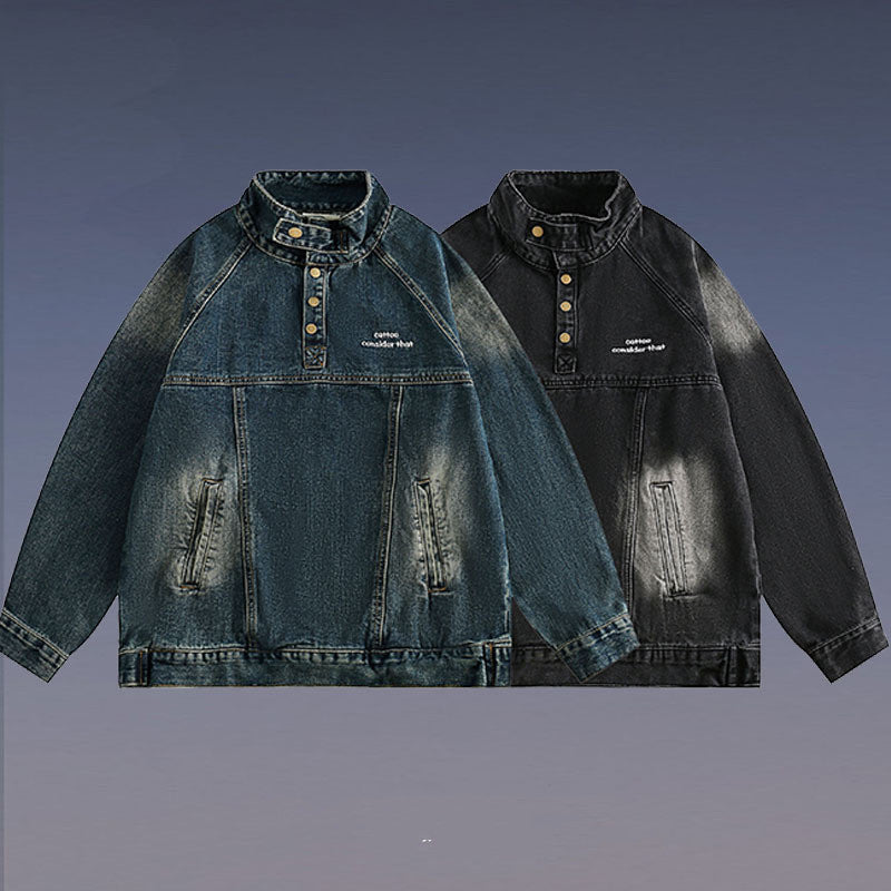 Retro Washed Heavy Denim Jacket | Oversized Streetwear