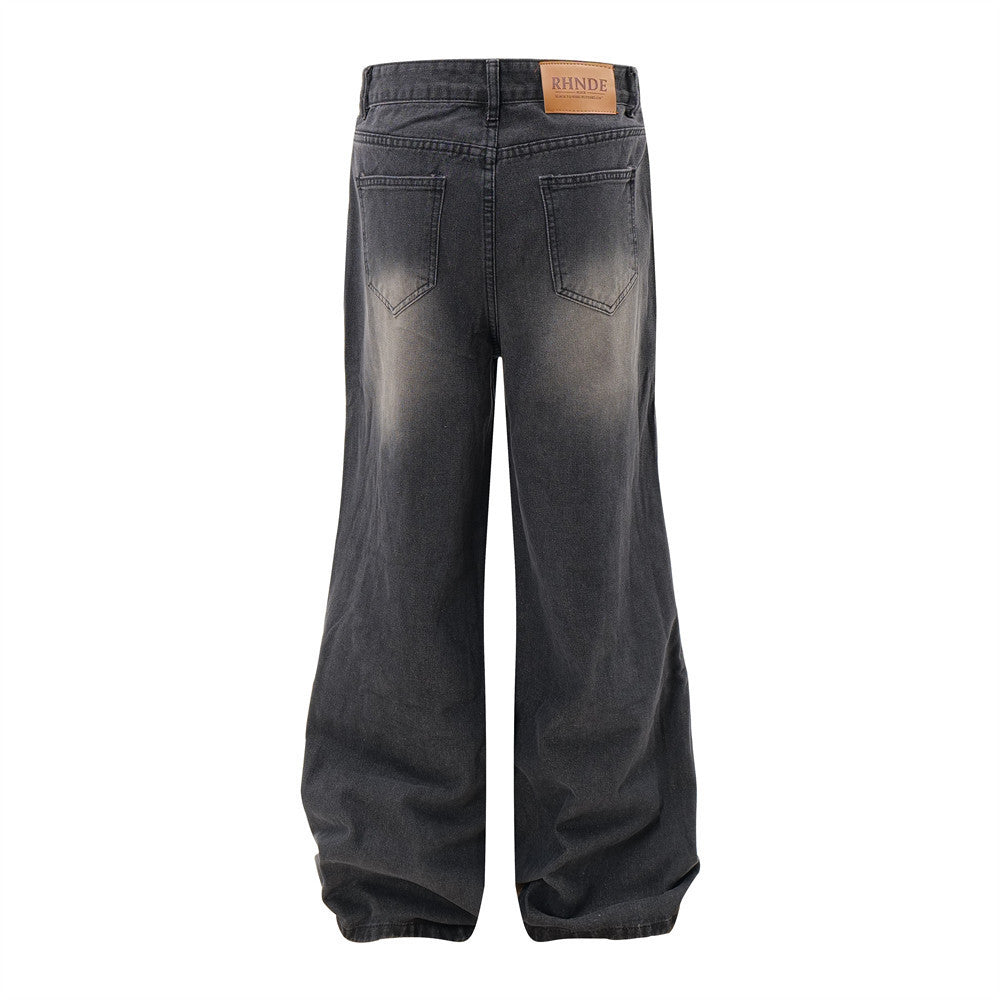 Ripped Wide-legged Denim Jeans