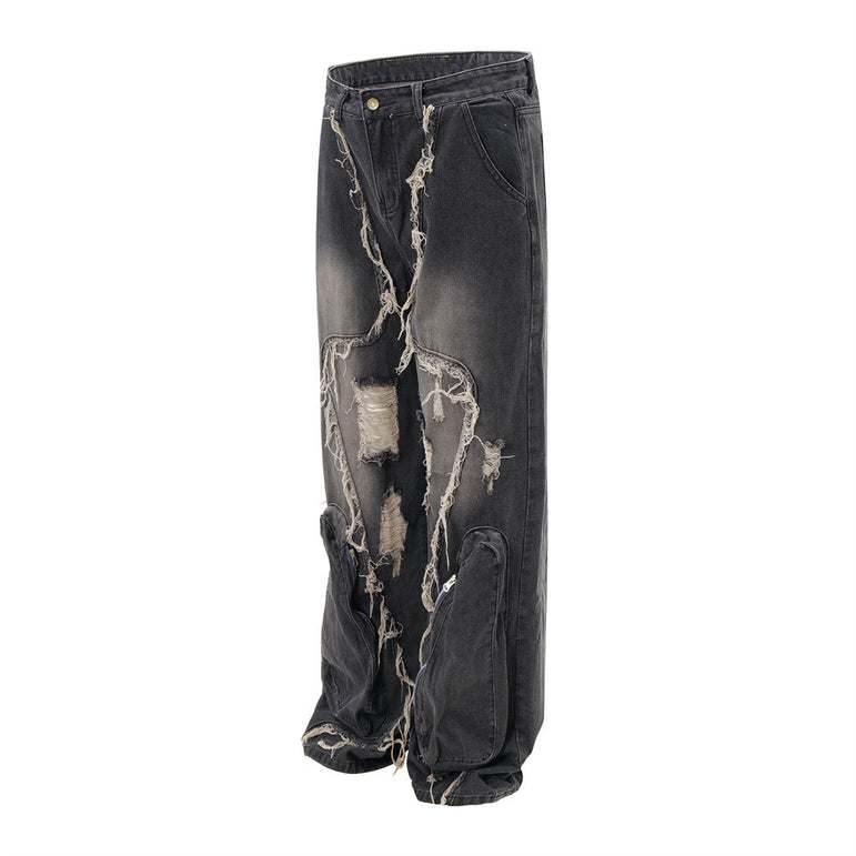 Wide-Leg Ripped Black Jeans | Distressed Denim